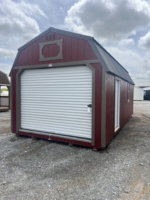 Actual 12 by 24 Derksen Lofted Barn Garage in Barn Red Paint