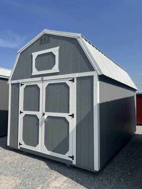 Actual 10 by 16 Derksen Lofted Barn in Dark Gray Paint