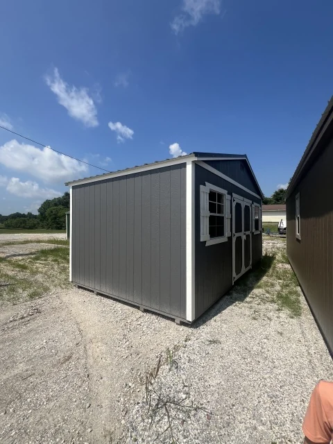 Actual 12 by 20 Derksen Side Gable Utility in Country Charcoal Paint