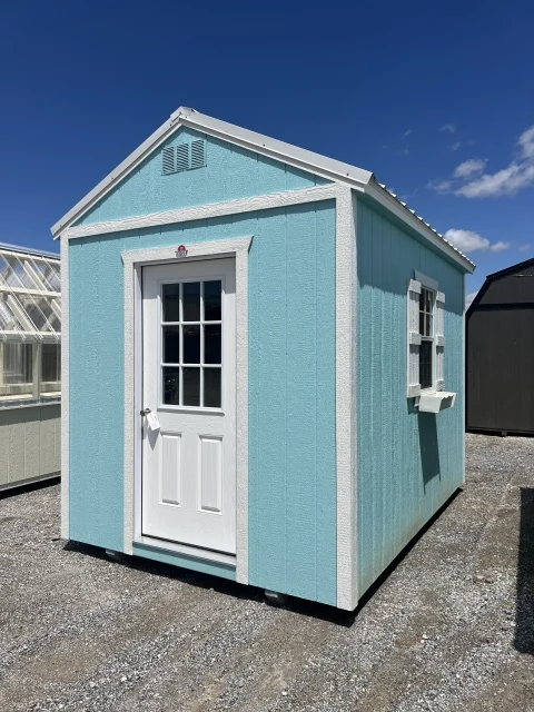 Actual 8 by 12 Derksen Utility Xtra Height in Bora Bora Shore Paint